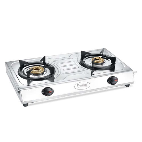 PRESTIGE PRIME LP GAS STOVE (STAINLESS STEEL BODY AND 2 BRASS BURNERS)