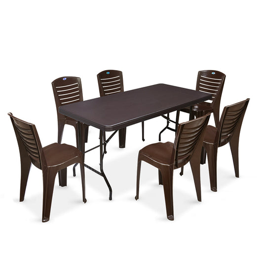 Nilkamal Celebration 1 + 6 Chair Dinning Set (Weather Brown)