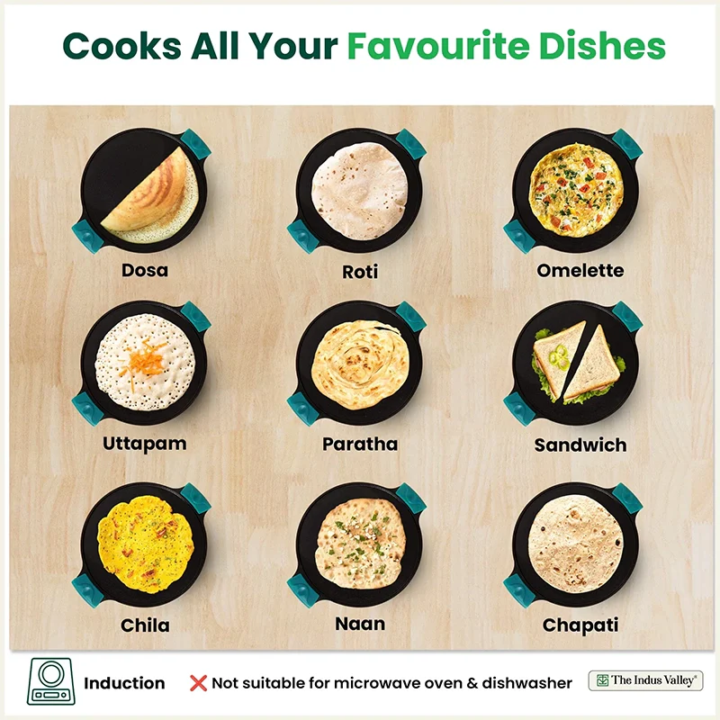 CASTrong Cast Iron Double Handle Tawa with Silicon Handle, Pre-seasoned, Naturally Nonstick, 100% Pure, Toxin-free, Dosa Tawa for Kitchen Use, 11.8 In/30.2 cm/2.4 kg