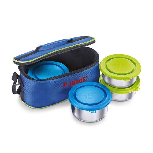 Judge Insulated Tiffin Box 4 Stainless Steel Containers with Carrying Pouch -275 ml x 2, 330 ml x 2 Unit