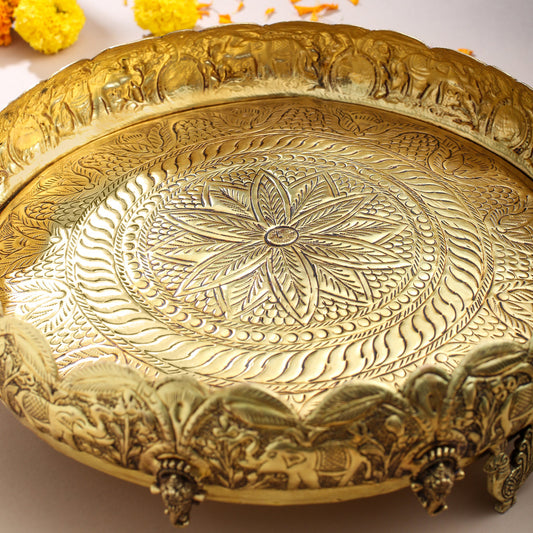 Brass Ganesha And Elephant Carving Urli