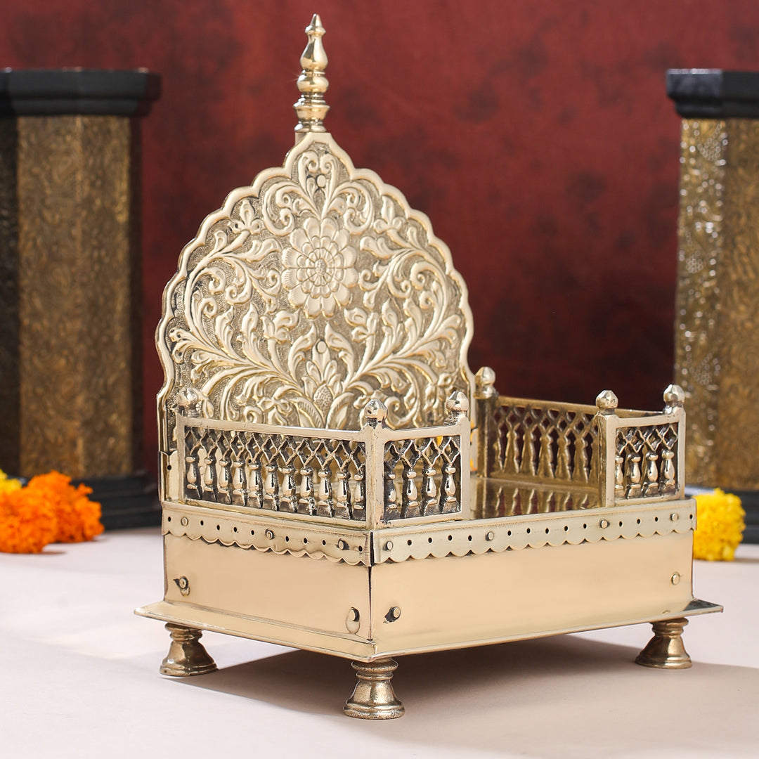 Handcrafted Brass Singhasan with Dome for Laddu Gopal