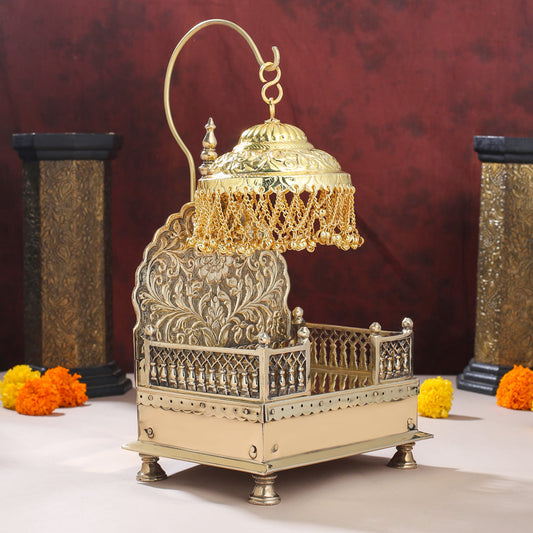 Handcrafted Brass Singhasan with Dome for Laddu Gopal