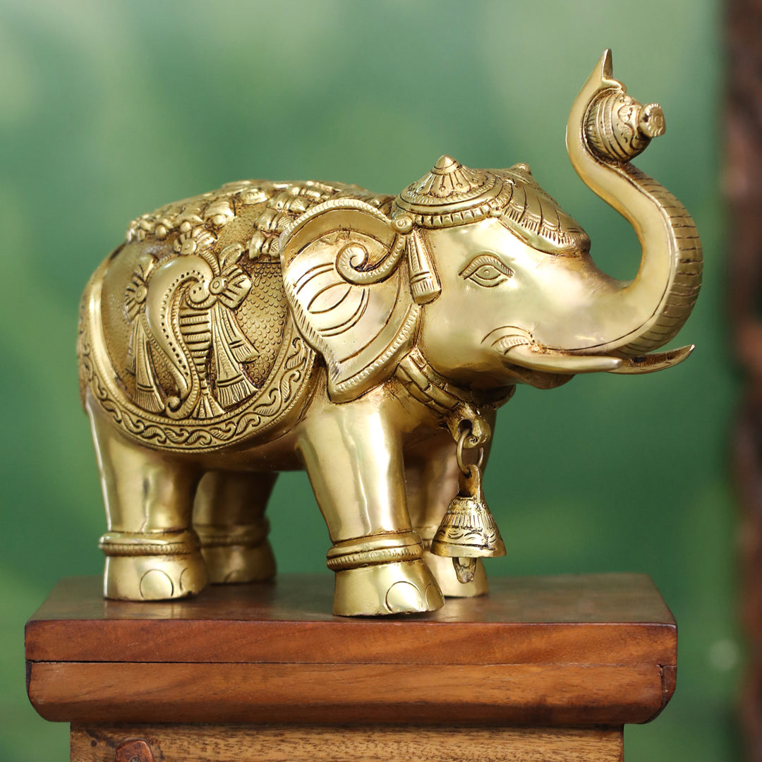 Brass Decorative Elephant Statue – Symbol of Strength, Wisdom & Prosperity (9.5 Inch)