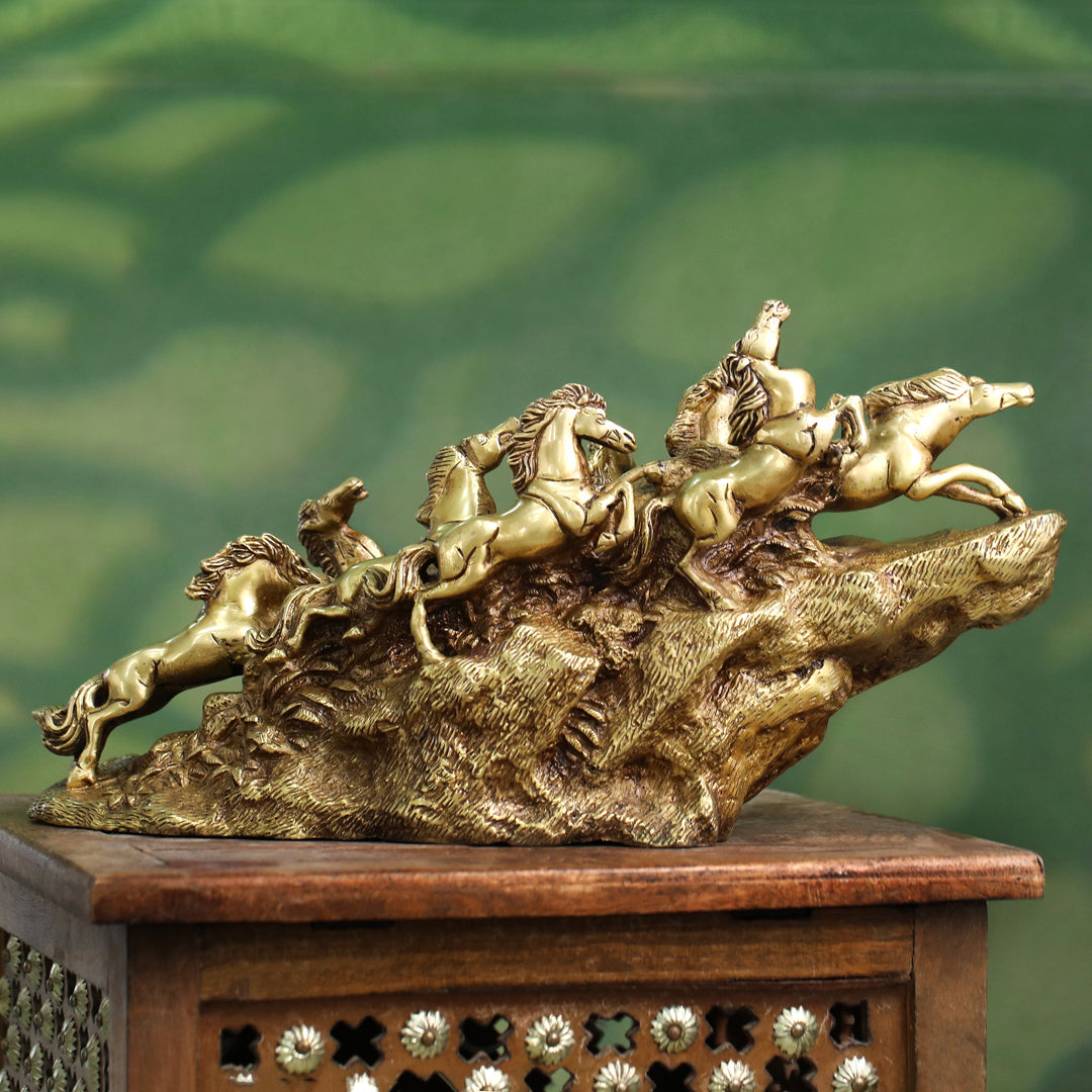 Brass Nine-Headed Horse Statue – Feng Shui Symbol of Power & Success (10.5 Inch)