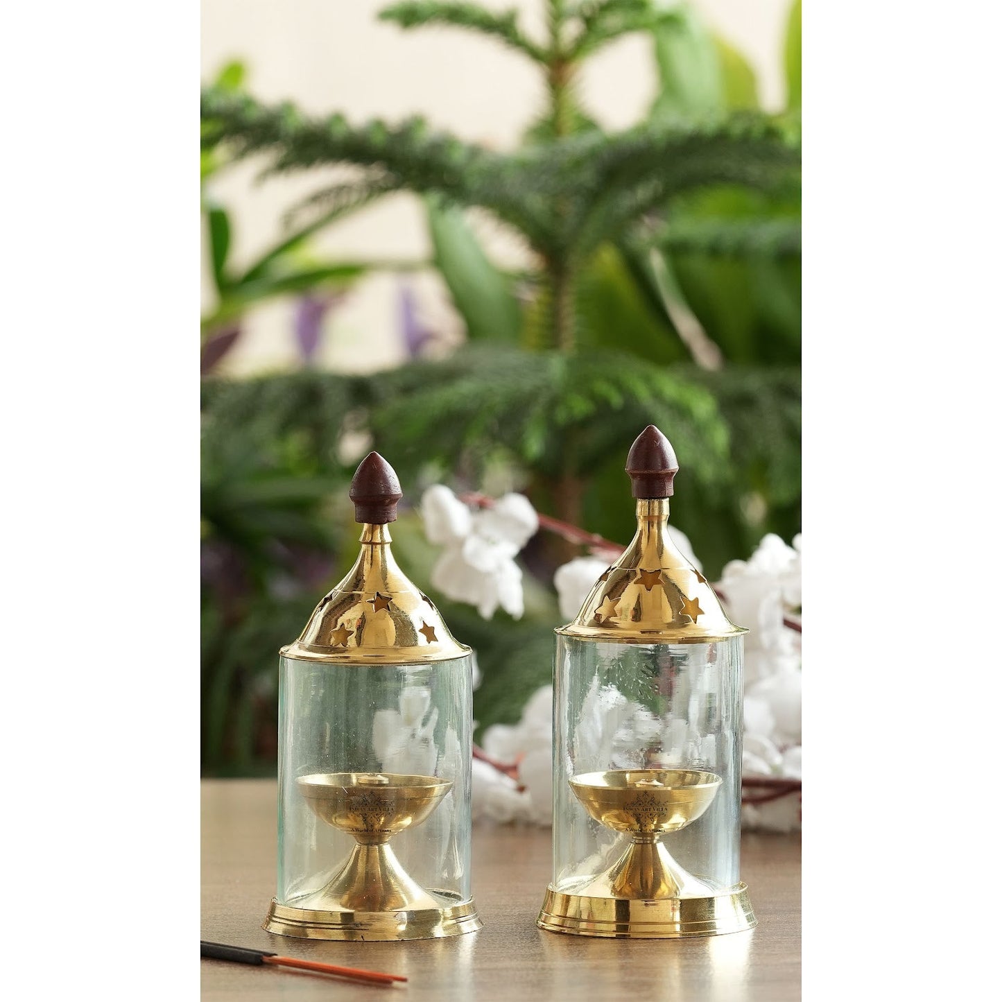 Pure Brass Akhand Diya, Oil Lamp With Glass Cover For Pooja
