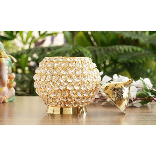 Pure Brass Diya, Crystal Matka Design, Oil Lamp For pooja Diwali