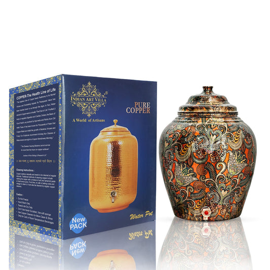 Pure Copper Designer Printed Water Pot Dispenser