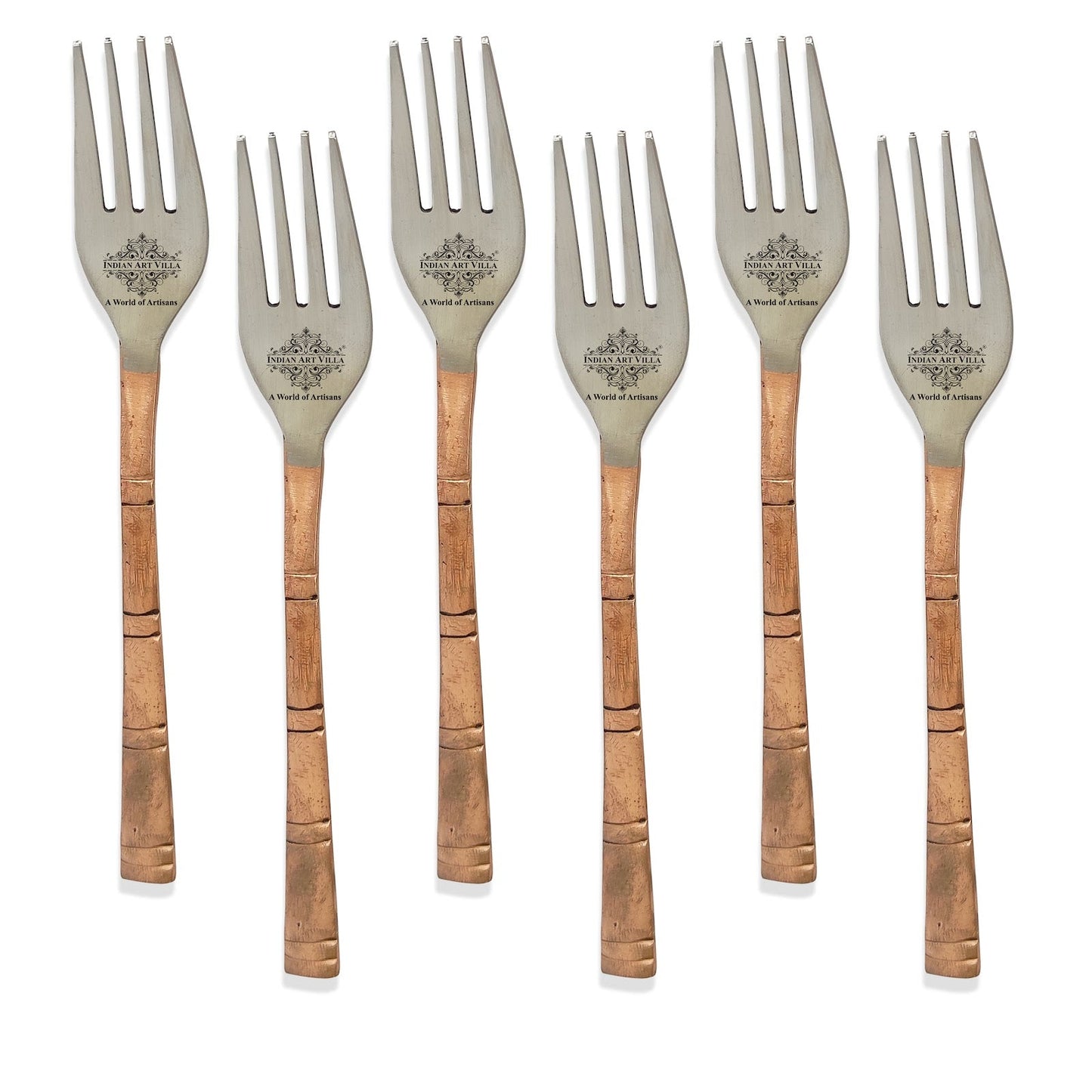 Steel Copper Dessert Fork with Matte Lining Design, Fork for Dessert, Salad, Fruit, Appetizer and More -