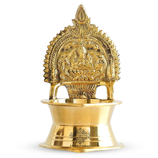Brass Laxmi Idol Diya Oil Lamp, Handmade Deepak for Puja, Diwali Festival, and Home Decoration Set of 2