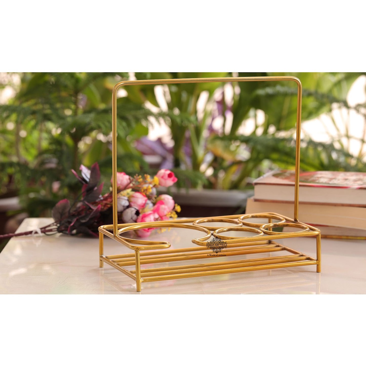 Handmade Pure Brass Tea Kettle with 4 Brass Tea Cups with Serving Stand