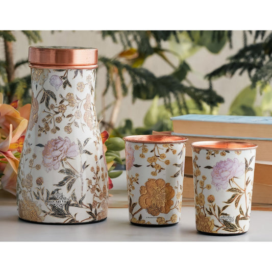 Copper Gold Printed Bedroom Bottle with 2 Glass Set – 900 ML Bottle & 300 ML Glass