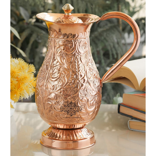 Pure Copper Antique Hammered Design Mughlai Jug with Lid