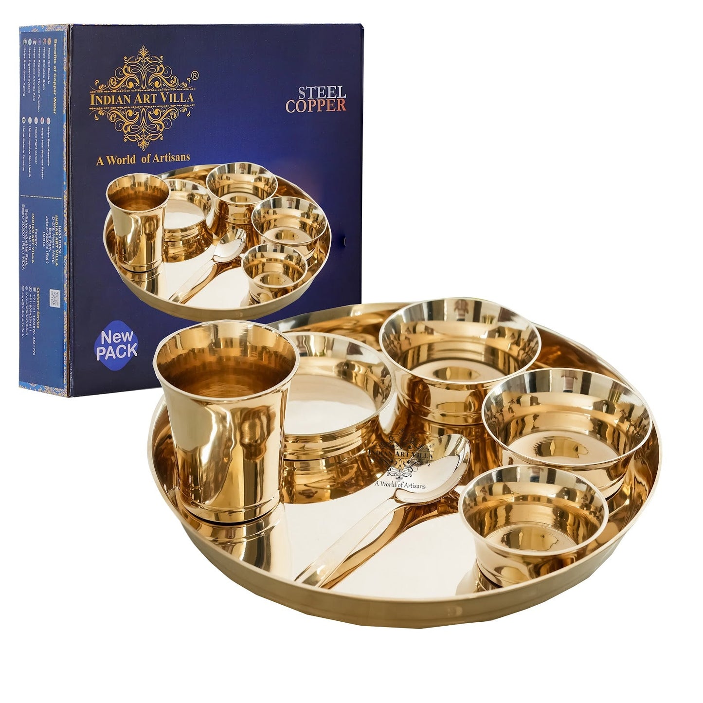 Handmade Pure Bronze Shine Finish Design Thali Set|Dinner Set, 7 Piece