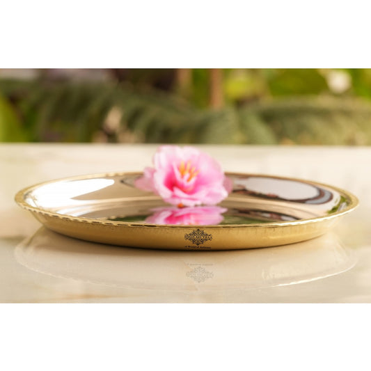 Steel Brass Quarter Serving Plate with Brass Beeding, 19.05 cm, serveware, Tableware