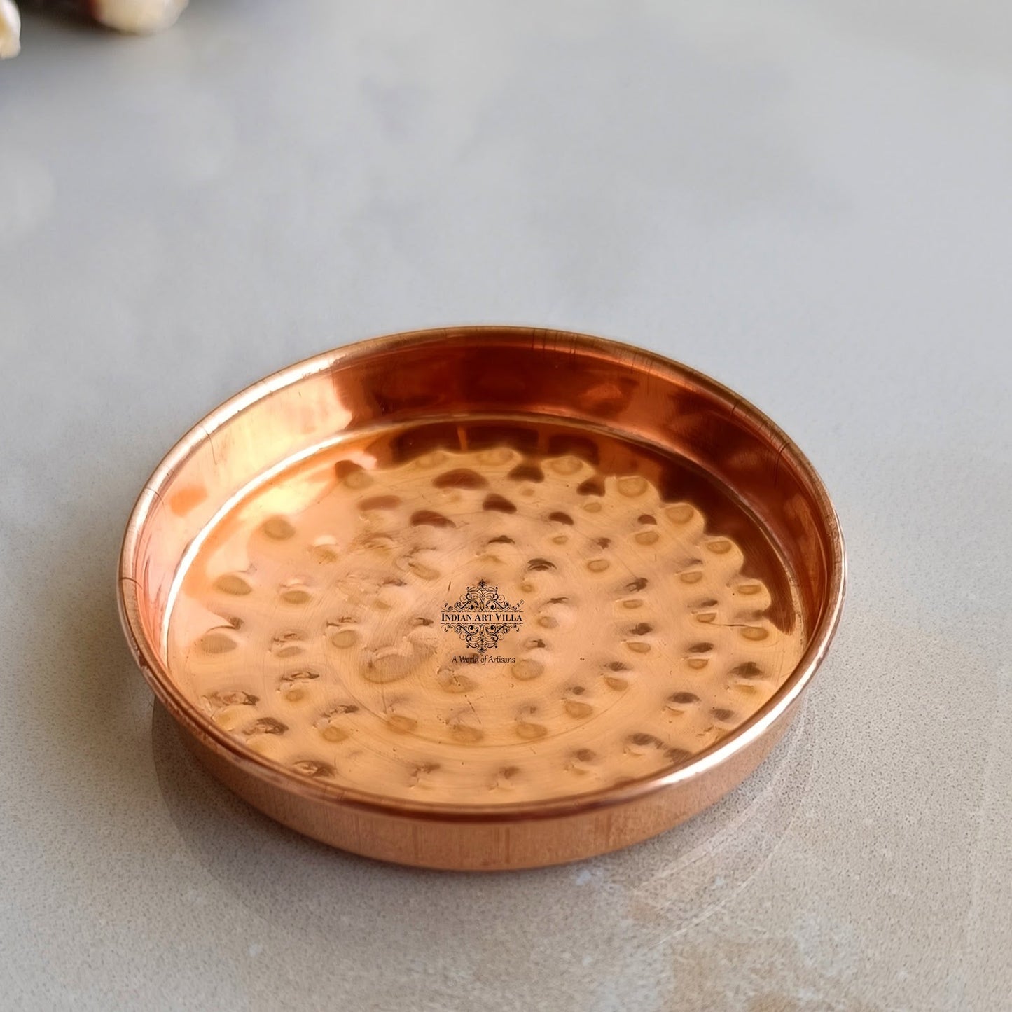 Indian Art Villa, Pure Copper Glass/Cup Lid With Hammered Design, Small Size Lid, Set Of 6