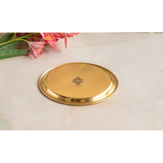 Brass Thali Plate Antique Matte Finish with Double Ring Floral Design, Perfect for Puja, Festive Gifting, and Home Decor