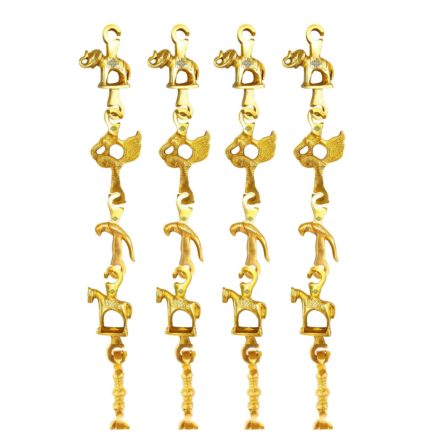 Royal Brass Jhula Chain, Ornate Men Guard, Parrot, and Elephant Designe, 188.47 cm, Set of 4