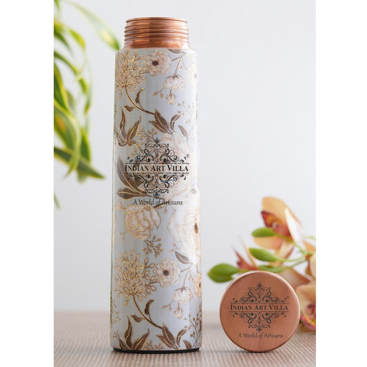 Pure Copper Water Bottle with Pyramid Shape Gold Print Design, 800 ML