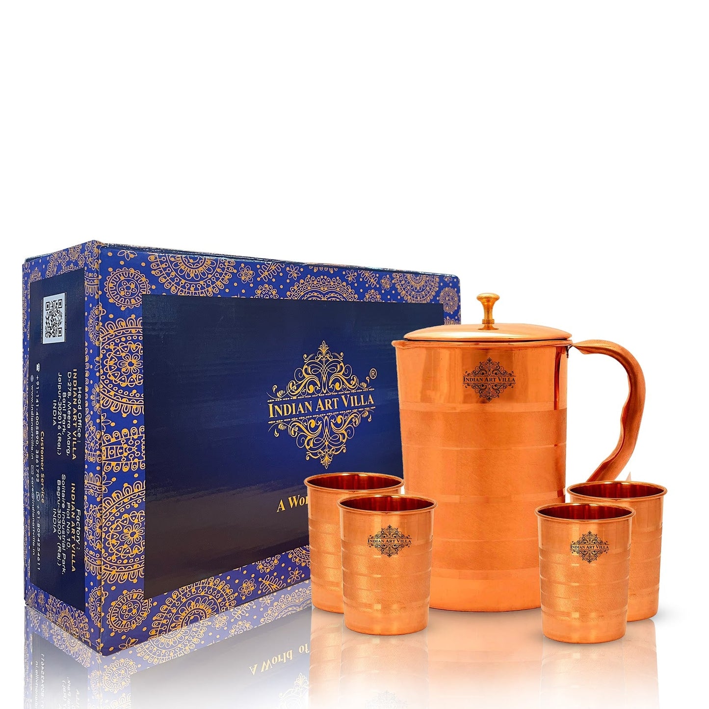 Handcrafted Pure Copper Luxury Design Jug & Glass with Box, Drinkware Gift Set
