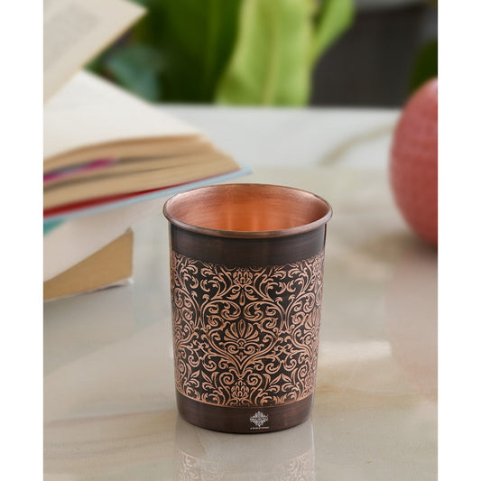 Pure Copper Glass With Handcrafted Embossed Design 275 ML