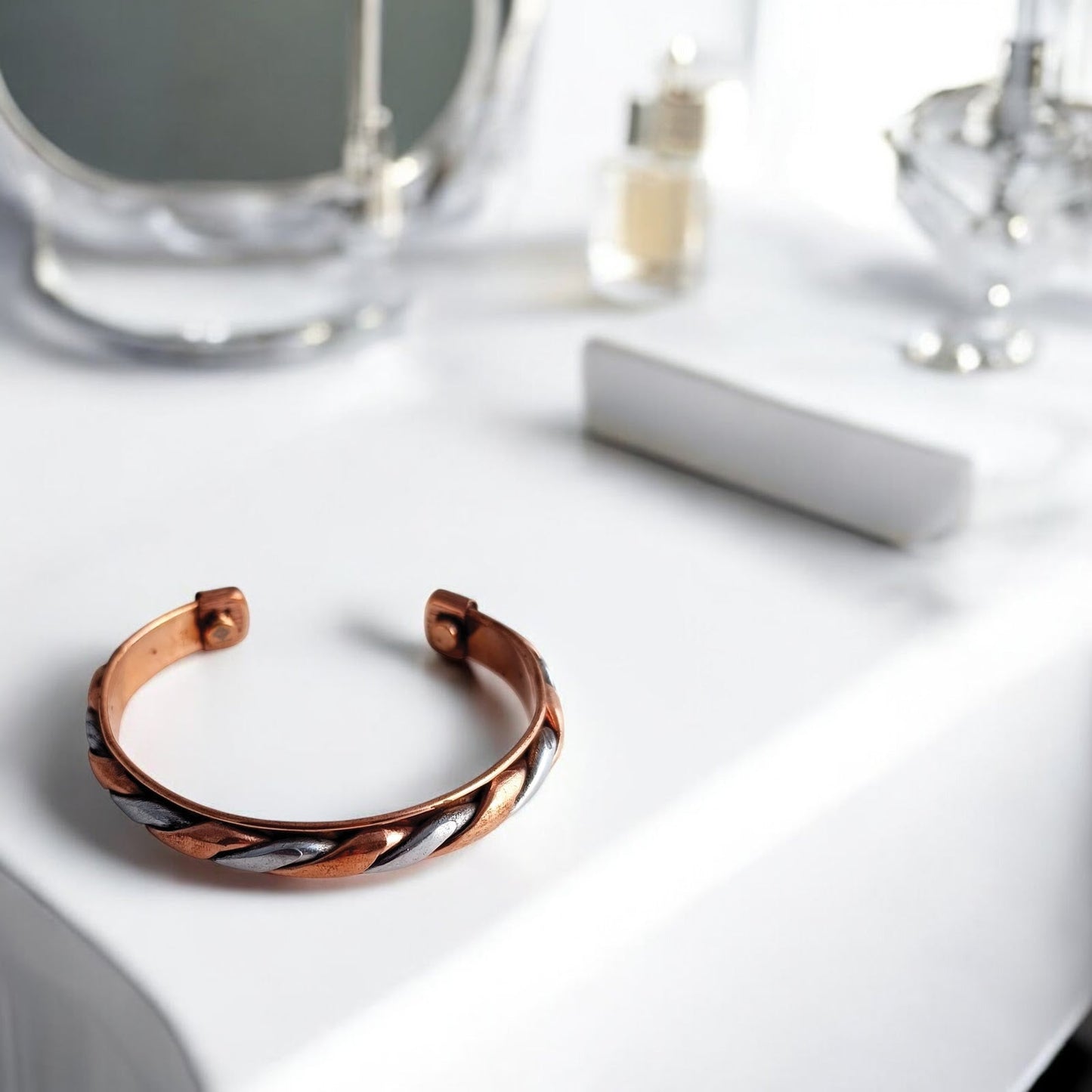 Copper & Steel Finish Spiral Bangle Handcrafted Adjustable Bracelet for Energy Balance
