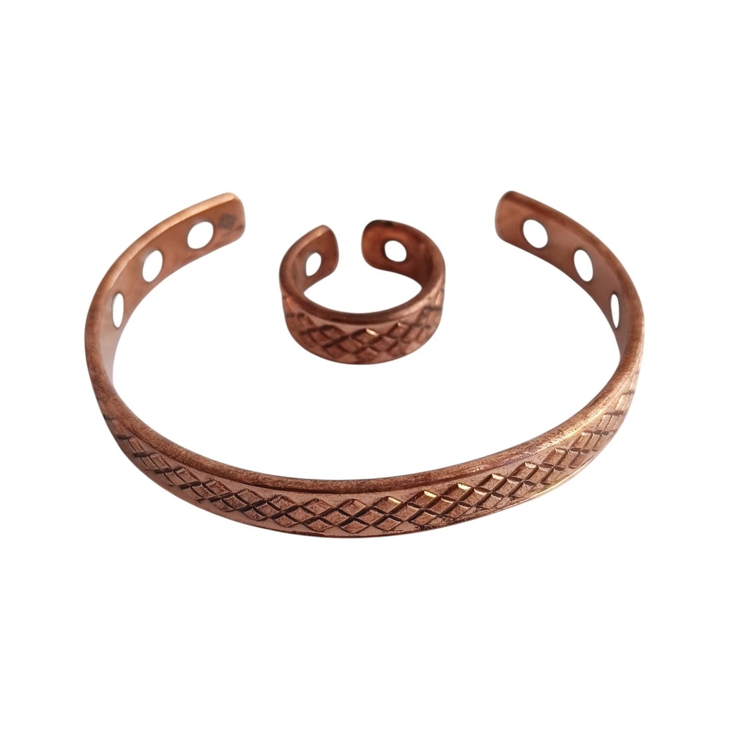 Pure Copper Diamond Design Bangle with Magnet & Matching Ring