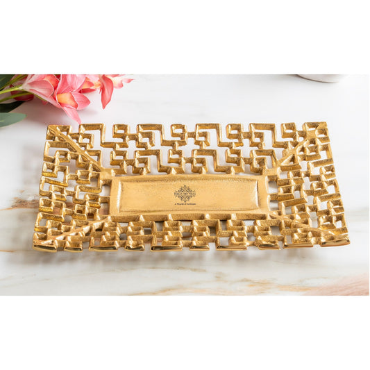 Gold Finish Antique Lacquer Matte Square Decorative Item Design Tray, Elegant For Home Decor