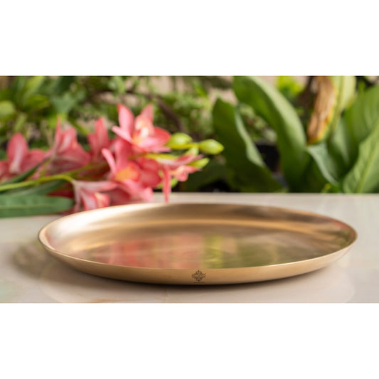 Handcrafted Brass Matt Finish Dinner Plate,Timeless Elegance for Your Dining Experience -30 CM