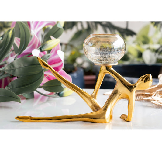 Gold Finish Decorative Candle Holder with Lady Design – Elegant Home Decor Accent, Perfect for Centerpiece