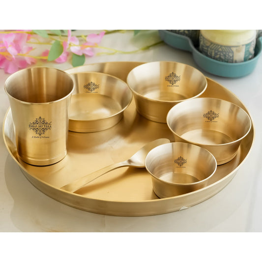 Pure Brass Matt Finish & Hammered 7 Pieces Dinner Set / Thali Set | DinnerWare |