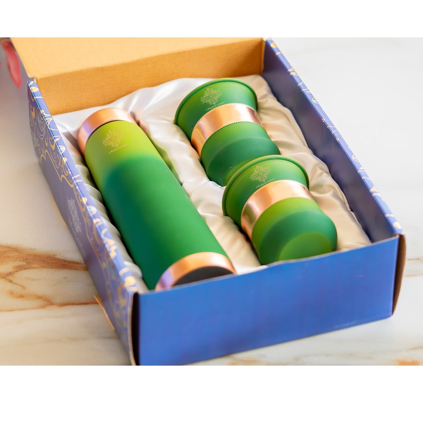 Pure Copper Bottle Pyramid Shape With 1 Bottle & 2 Glass Set