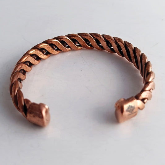 Pure Copper Spiral & Dots Bangle Handcrafted Adjustable Bracelet for Men & Women