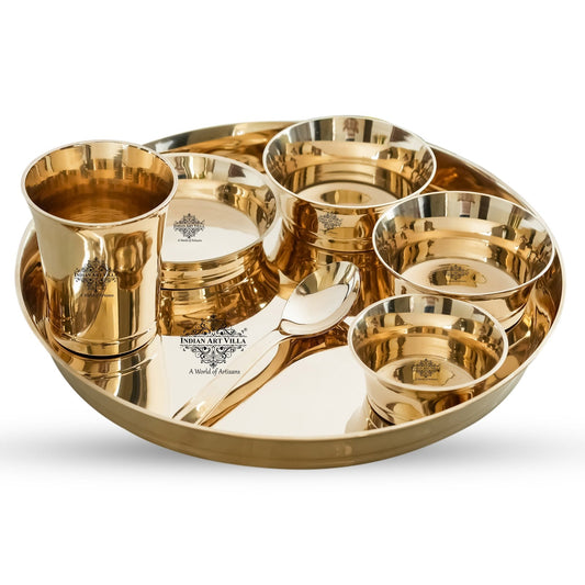 Handmade Pure Bronze Shine Finish Design Thali Set|Dinner Set, 7 Piece