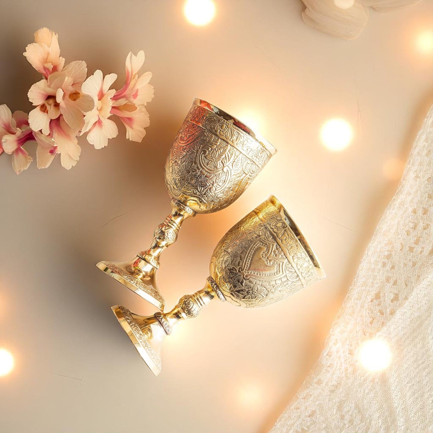 Embossed Brass Goblet Glass for Barware