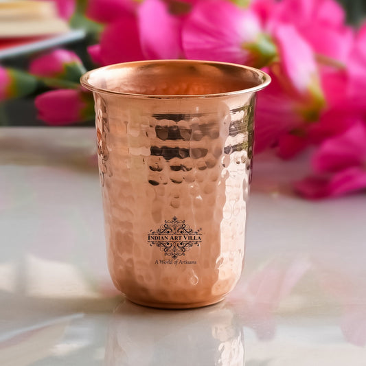 Pure Copper Hammered | Flower Design Glass 300ml