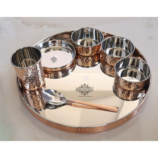 Steel Copper Dinner Set With Antique Hammered Design