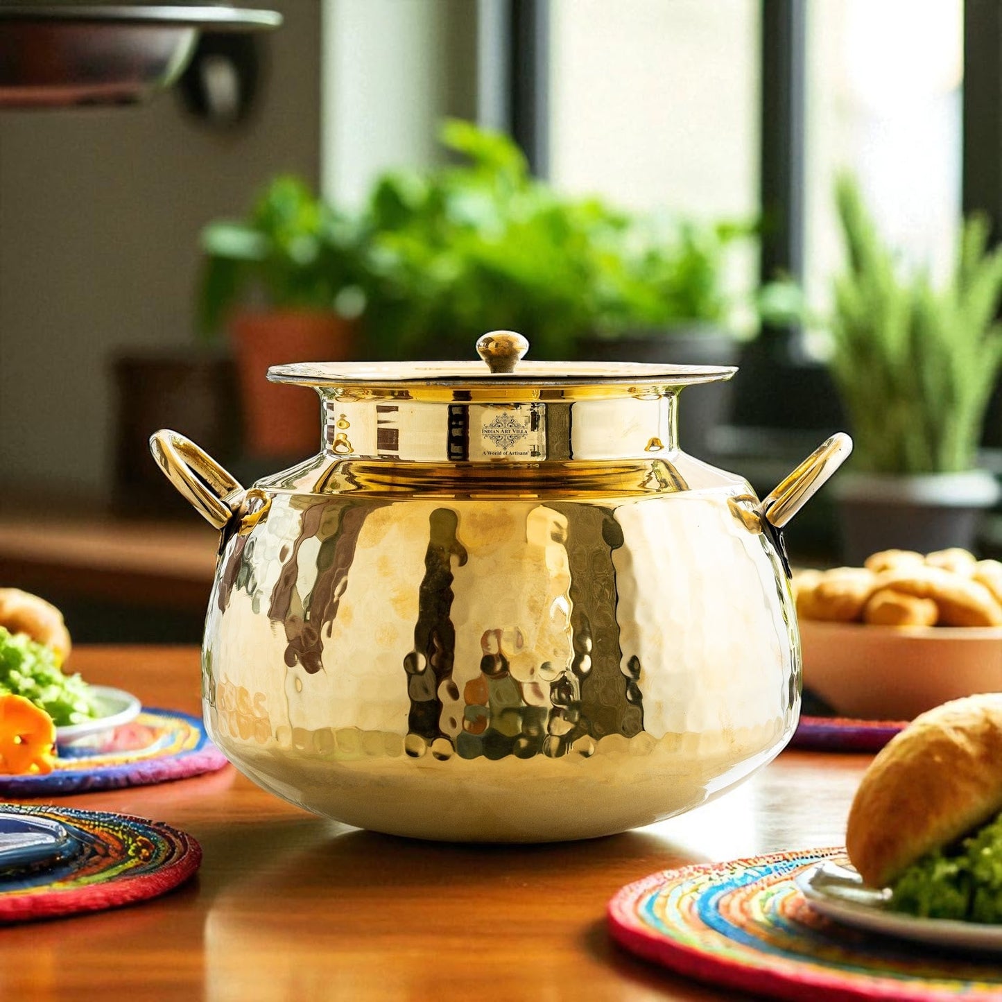 Hammered Brass Handi Degchi with Tin Lining & Lid