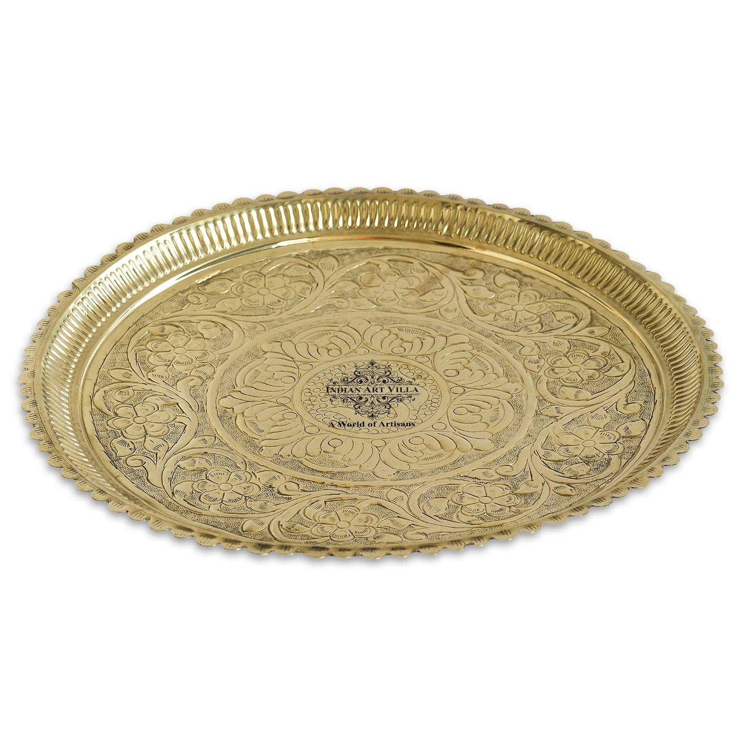 Pure Brass Om Design Pooja Thali Plate | Poojan Temple Home |Diameter 34.04 CMS