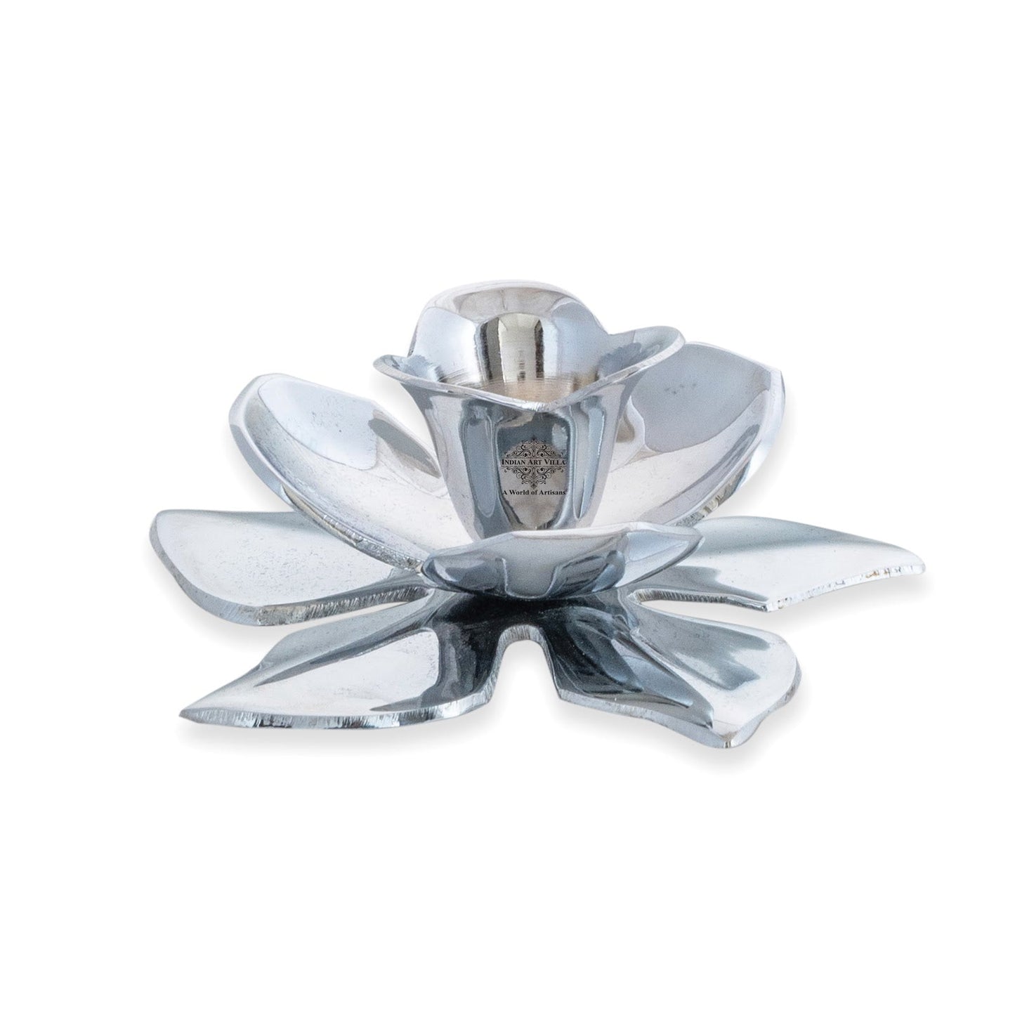 Silver-Plated Lotus Design Candle Stand – Elegant Handcrafted Decor for Festive, Spiritual & Home Ambience – Ideal for Tealight Holding and Table Centerpiece