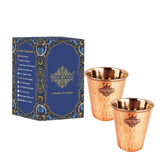 Pure Steel Copper Hammered Design Glass Drinkware Home Restaurant 300 ML