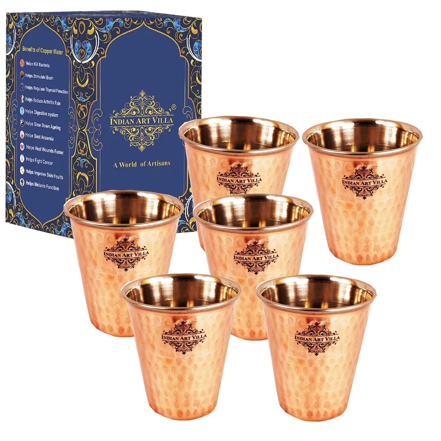 Pure Steel Copper Hammered Design Glass Drinkware Home Restaurant 300 ML