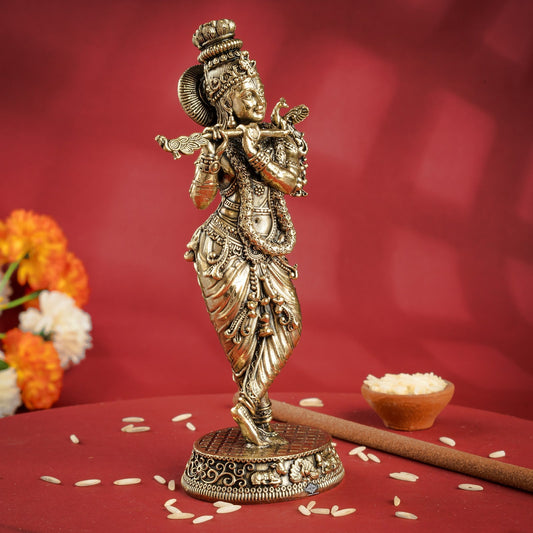 Pure Brass Krishna ji Murti With Tribhanga Pose for Pooja