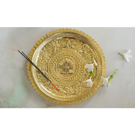 Pure Brass Flower Design Pooja Thali Plate,Poojan Temple Home