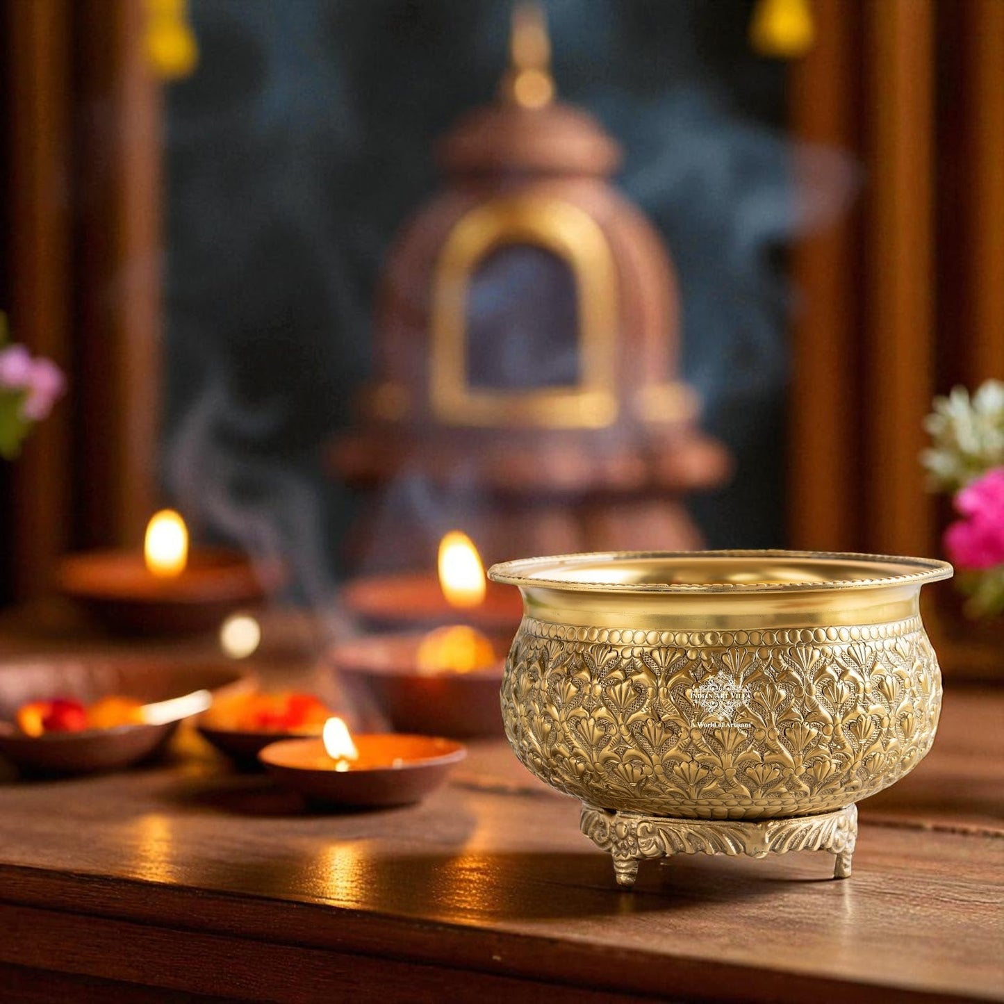 Pure Brass Embossed Design Decorative Bowl