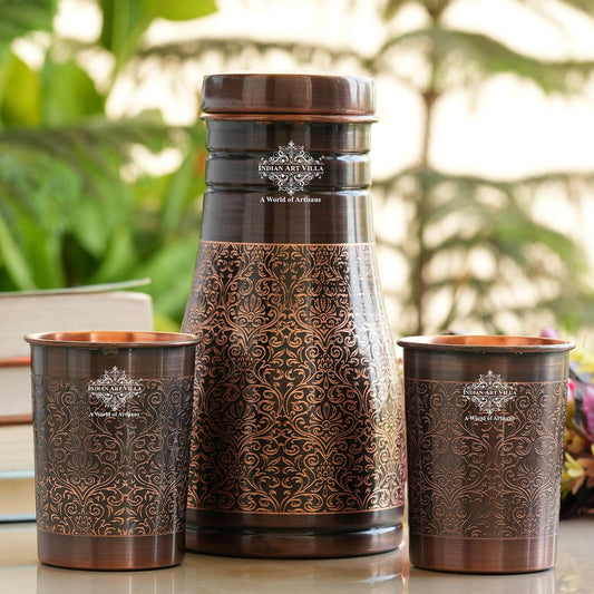 Copper Bedroom Antique Dark Finished Bottle with 2 Copper Glass