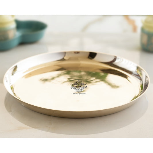 Handcrafted Pure Bronze Thali with China border, Dinnerware, Servware, Tableware, 2.54 cm,11.5 dia.