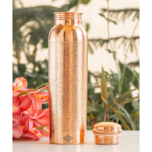 Pure Copper Water Bottle with Unique Artistic Designs – 900 ML