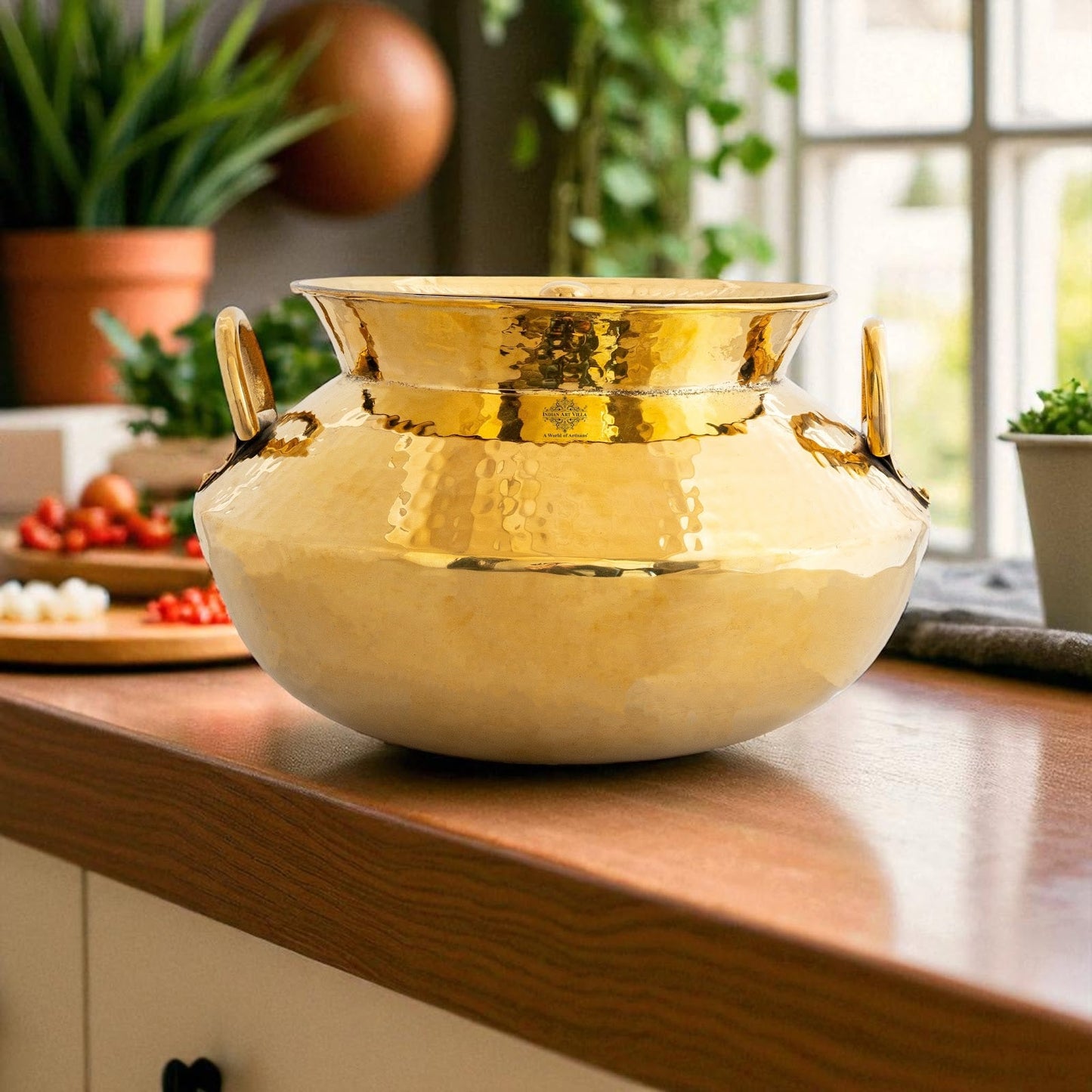 Pure Pital Handi with Tin Lining, Lid & Side Handles