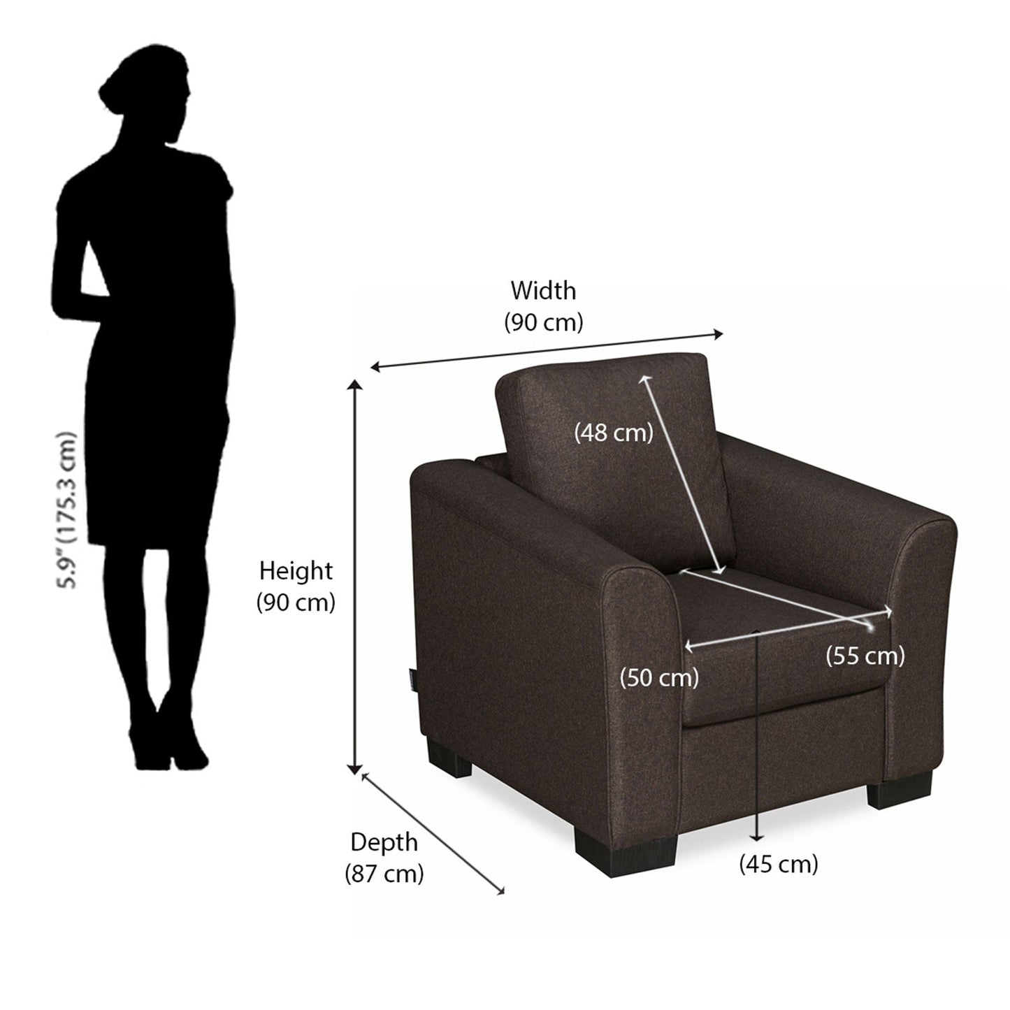 Nilkamal Array 1 Seater Mike Arm Sofa (Dark Brown)